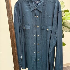 Lucchese Dark Teal Shirt with Silver Accents